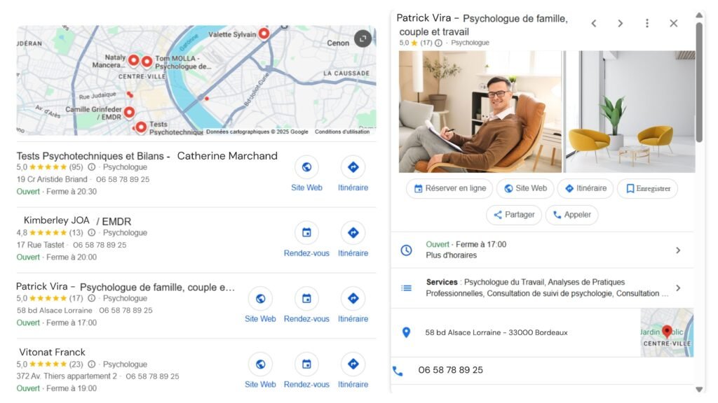 Fiche Entreprise Google my Business optimisé psychologue