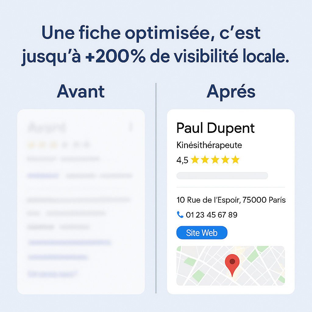 Exemple de fiche Google Business optimisée pour un cabinet de kinésithérapie